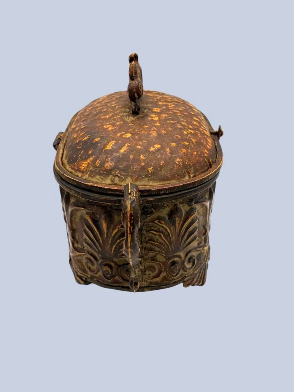 VTG Pier 1 Rustic Metal Rabbit Trinket Box Hinged Decorative Storage Container